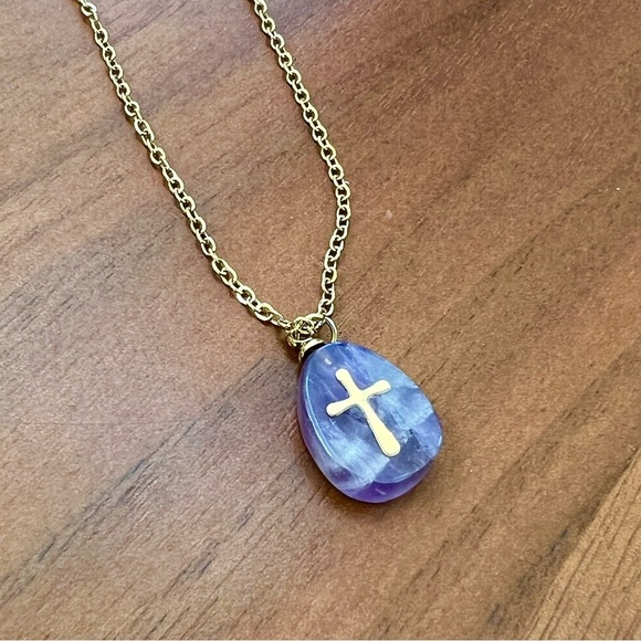 Gold and Purple Cross Pendant Necklace - Picture 2 of 3